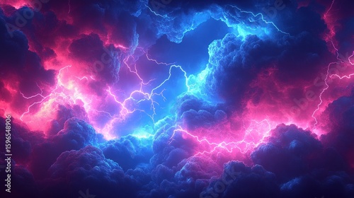 Stormy, vibrant clouds with lightning