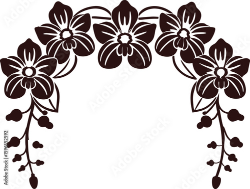 Dark floral archway with hanging vines and blossoms decorative ornamental