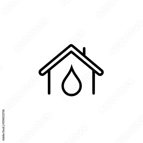 Vector icon of house with water droplet symbol representing plumbing leak or flood protection