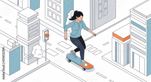 A woman skateboarding down a city street, enjoying urban activity.