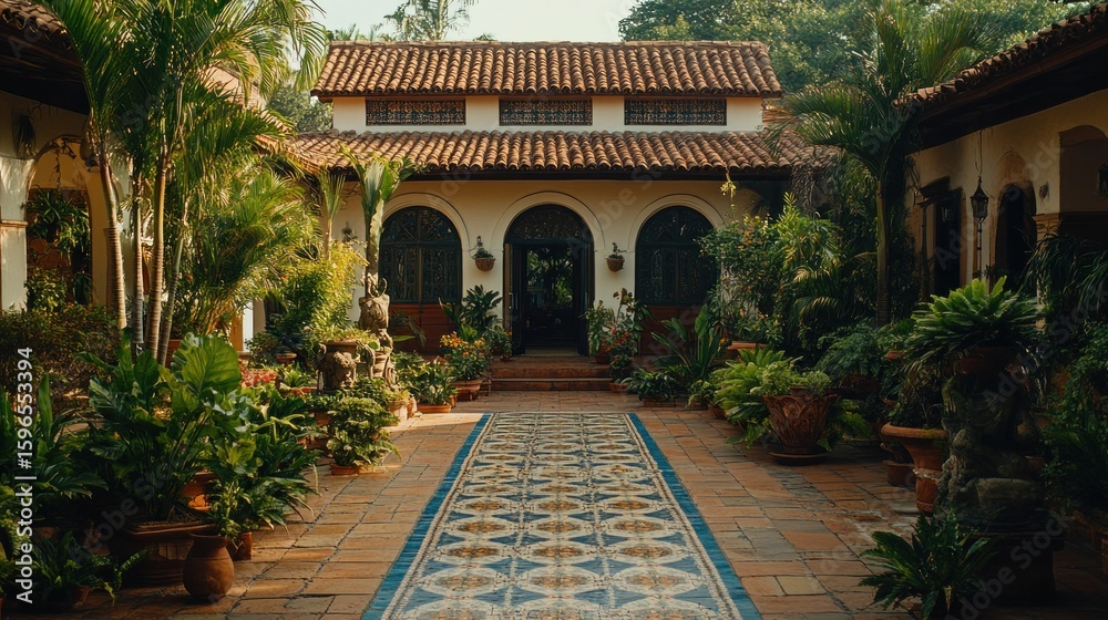 Fototapeta premium Tropical Courtyard Oasis