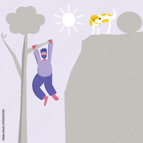 man hanging on a branch of a tree vector design clean and unique latest illustration