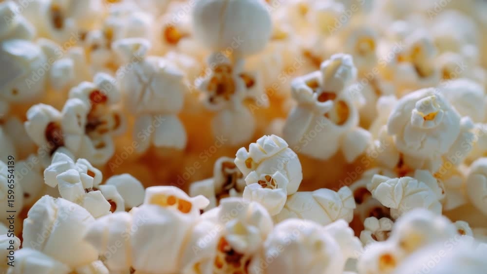A pile of popcorn sits on top of a table, ready for snacking