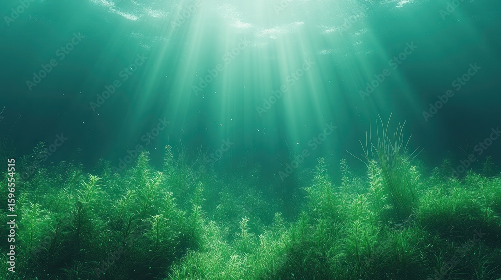 Naklejka premium Underwater Sunlight Filters Through Aquatic Plants