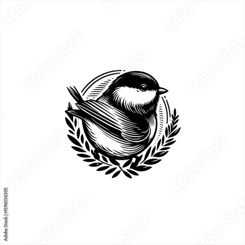Black and White Bird Emblem with Laurel Wreath.