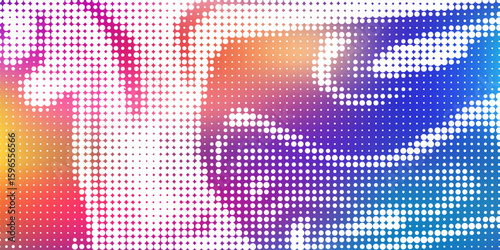 A vibrant abstract futuristic gradient wave with moving dots. Particle flow with glitch effect. Vector graphics ideal for brochures, flyers, magazines, business cards, and banners. Vector.