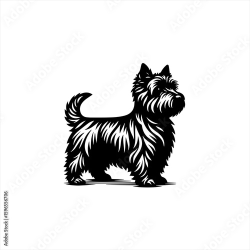 Black Silhouette of a Cairn Terrier Dog.