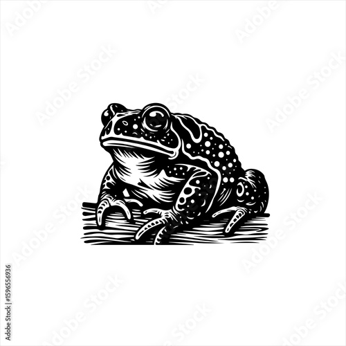 Detailed Black and White Illustration of a Frog.