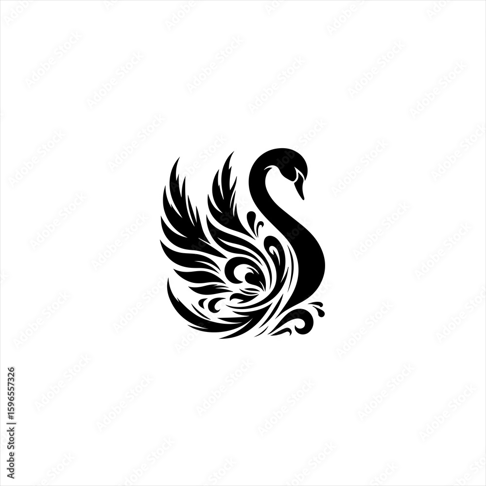 Fototapeta premium Elegant Black Swan with Ornate Feather Design.