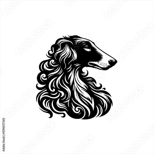 Elegant Borzoi Dog Portrait with Flowing Mane.