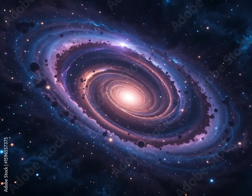 A stunning digital painting of a spiral galaxy with bright stars and nebula in the deep space, showcasing cosmic beauty and vastness.