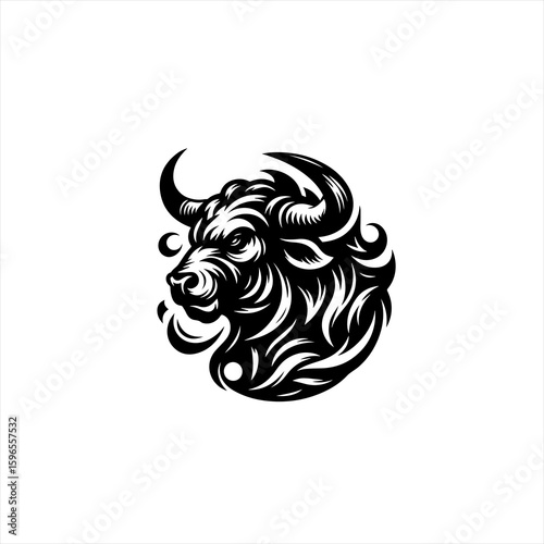 Fierce Black Bull Head Tribal Tattoo Design.