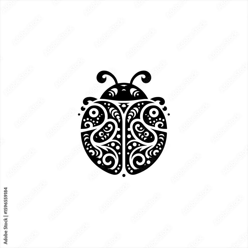 Fototapeta premium Ornate Black Ladybug Silhouette with Intricate Patterns.