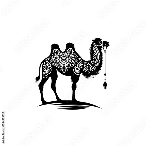 Ornate Silhouette Camel with Intricate Mandala Design.