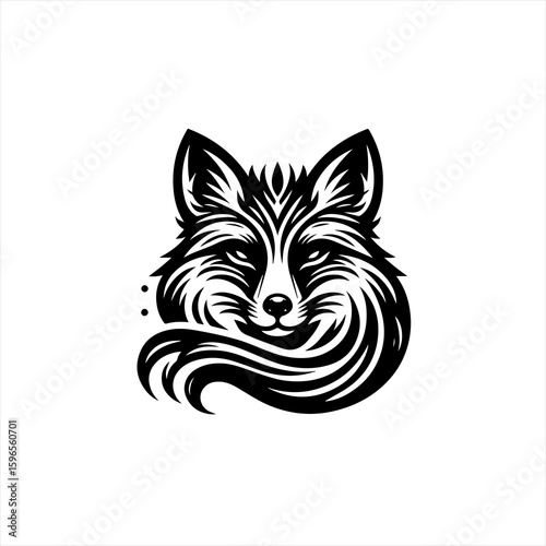 Stylized Black and White Fox Head Logo Design.