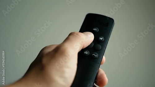 Wallpaper Mural Close-up of Human Hand Pressing Buttons on Modern Black Remote Control Torontodigital.ca