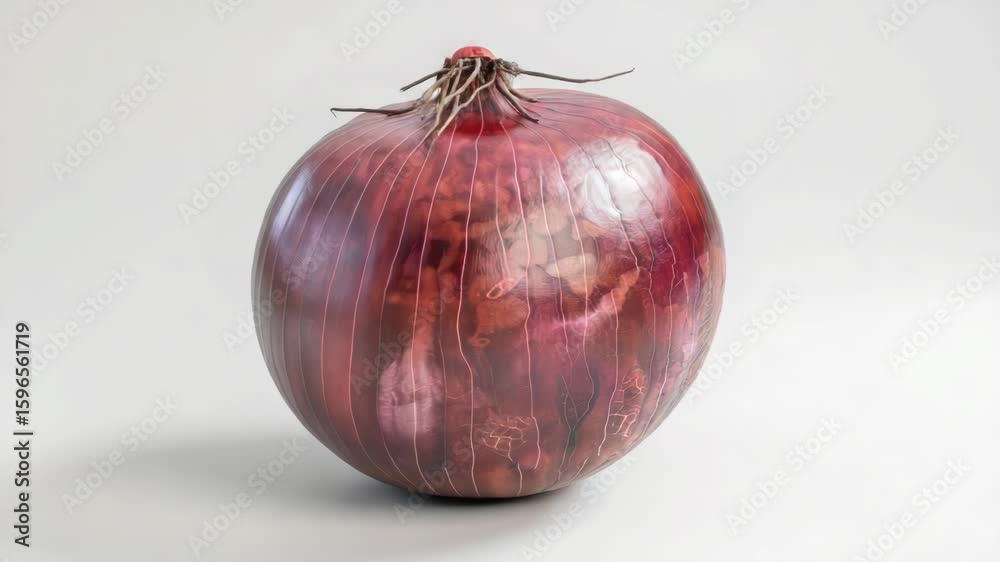 A single red onion sits on a white surface, waiting to be used in various recipes