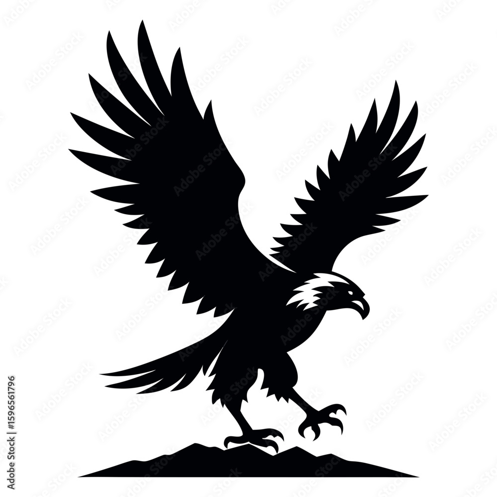 Obraz premium Flying Eagle Landing black Vector