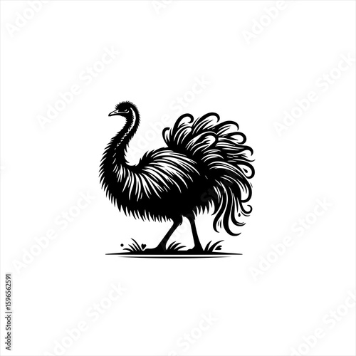 Stylized Black Silhouette of an Emu Bird.