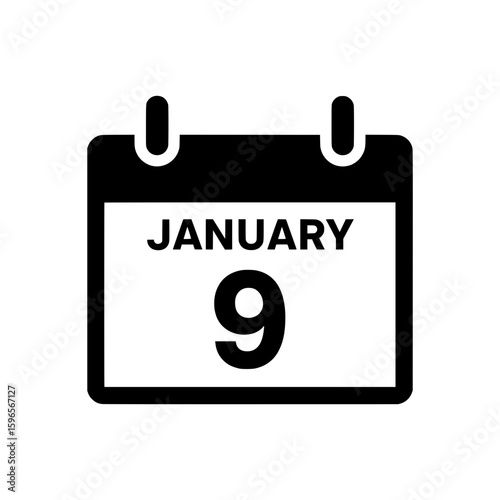 Calendar Icon with January 9 Date in Simple Style