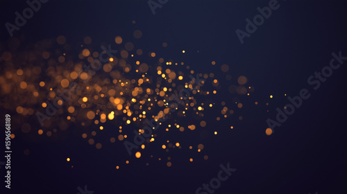 Shimmering gold particles floating in dark space, creating a festive and celebratory abstract effect.
