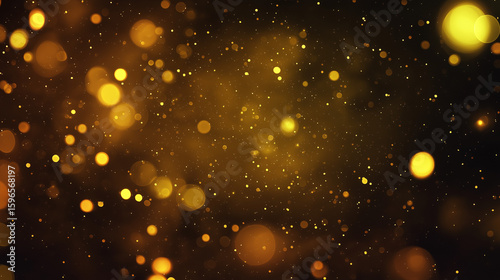 Shimmering gold particles floating in dark space, creating a festive and celebratory abstract effect.