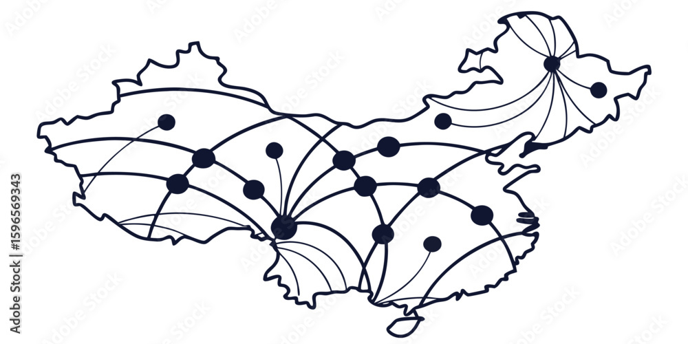 Fototapeta premium China Map with Interconnected Points, Illustrating Connectivity and Network