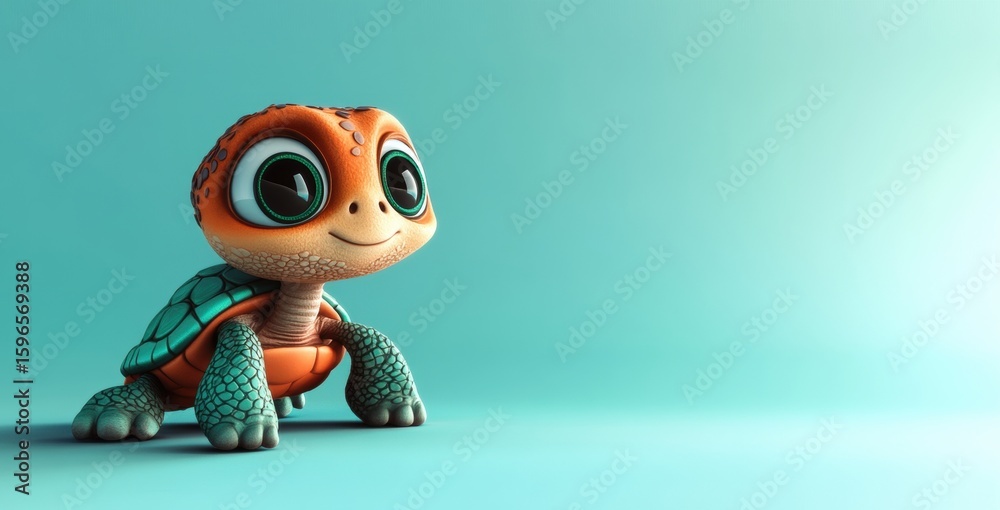 Fototapeta premium Adorable Cartoon Turtle Character Fun, Friendly and Full of Personality Cute