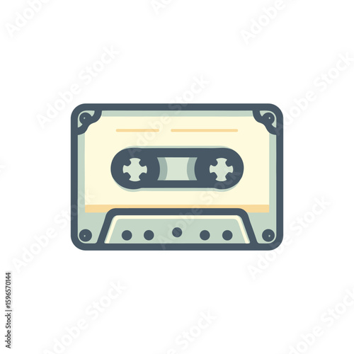 Vintage audio cassette tape illustration on a plain background, representing nostalgia and music