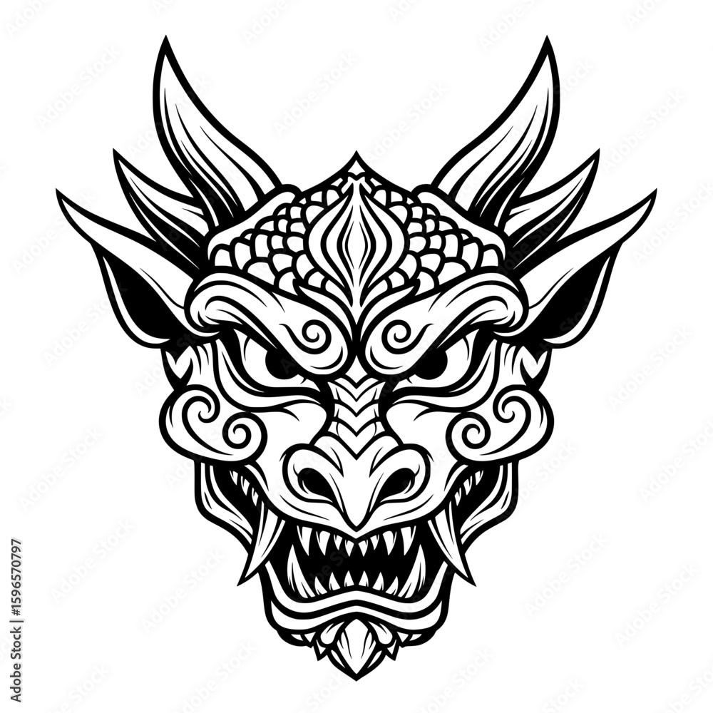 Fototapeta premium Japanese Oni Mask - Traditional Demon Head Illustration