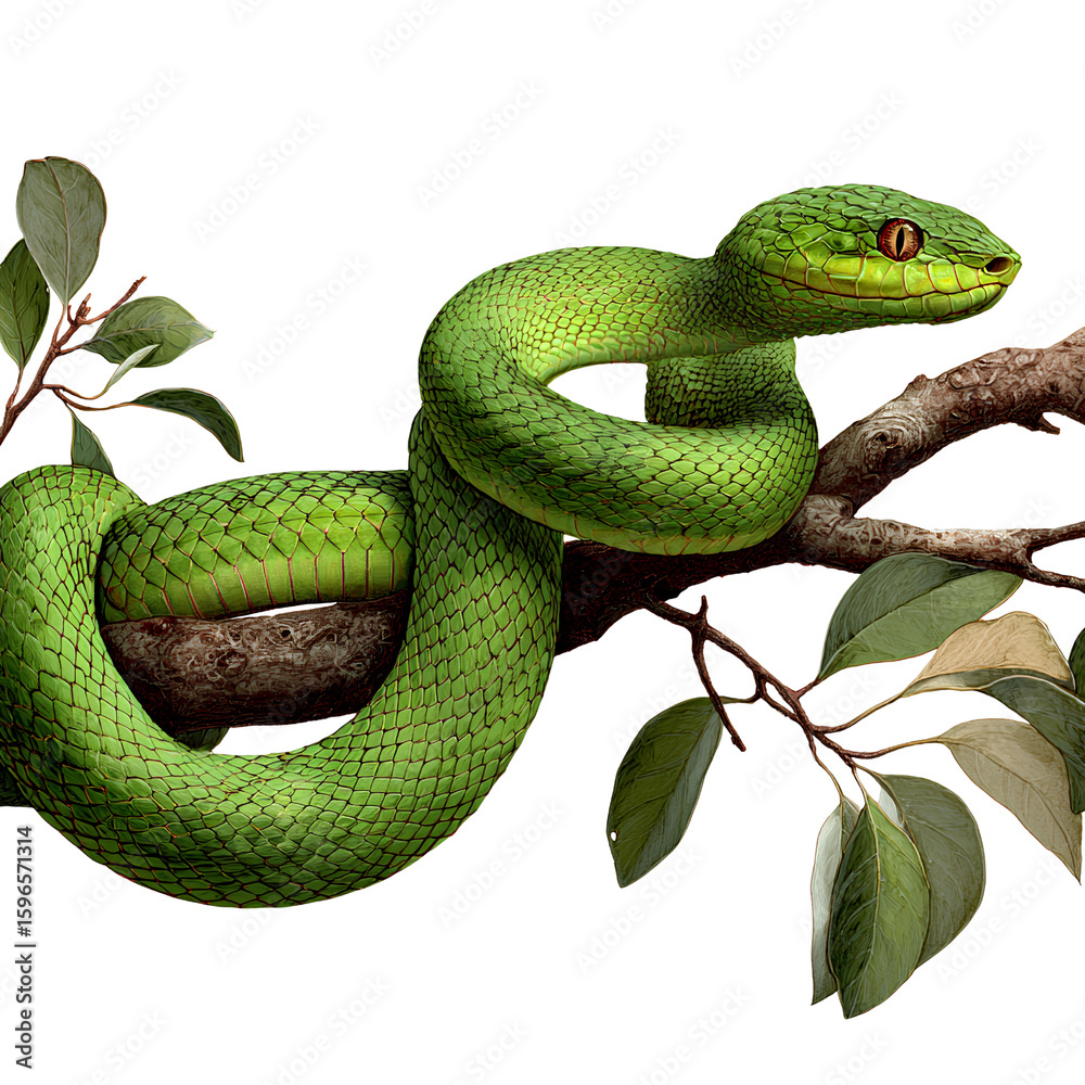 Obraz premium Snake climbing on branch white background