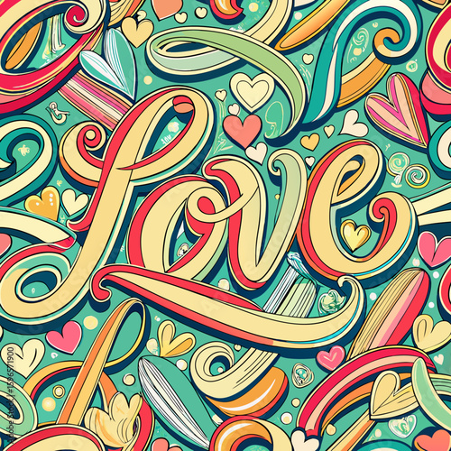 Seamless vector background with love word. 