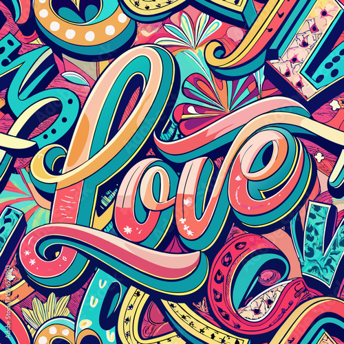 Seamless vector background with love word. 