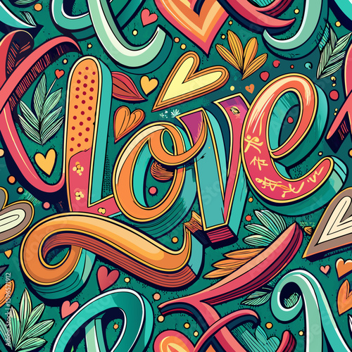 Seamless vector background with love word. 