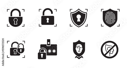 Diverse security icons representing data protection privacy and digital cybersecurity concepts
