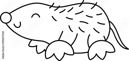 Vector black and white smiling mole icon. Forest underground animal line clipart. Cute woodland character, coloring page. Cartoon forest illustration isolated on white background