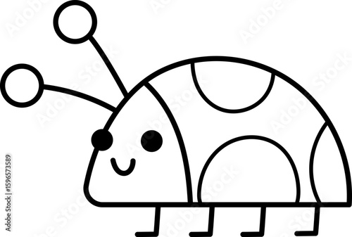 Vector black and white smiling ladybird icon. Magic creature line clipart. Cute fairytale character. Woodland fantasy ladybug insect. Forest fairy tale illustration, coloring page
