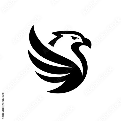A minimalist vector logo illustration of an eagle or gryphon in a dynamic pose. 