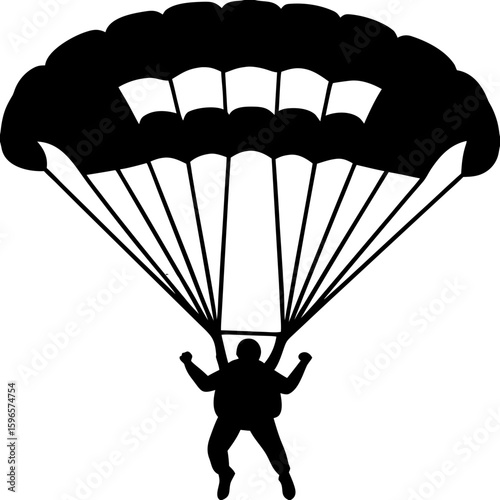 Skydiver with Parachute Silhouette - Skydiving Extreme Sport

