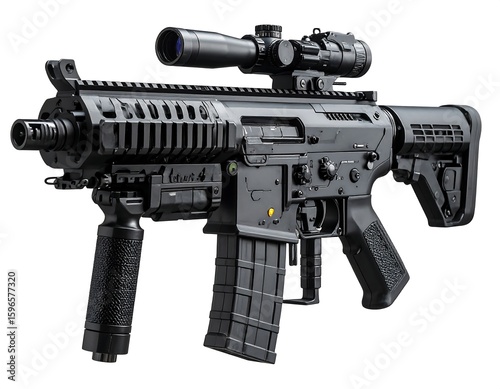 Black assault rifle with scope