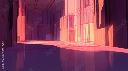 Abstract Interior Space with Lines and Shadows in Soft Pastel Tones
