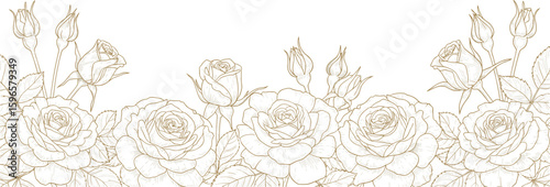 Rose flower and leaves seamless pattern