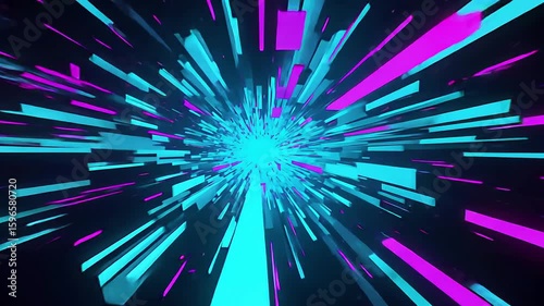 High-Speed Particle Explosion with Neon Colors and Abstract Geometry