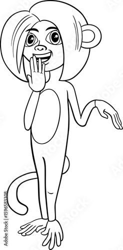 cartoon confused female monkey wild animal character coloring page