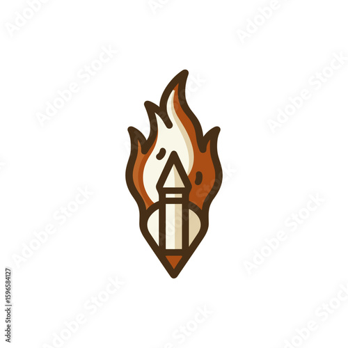 A stylized pencil surrounded by flames, symbolizing creativity and passion in design