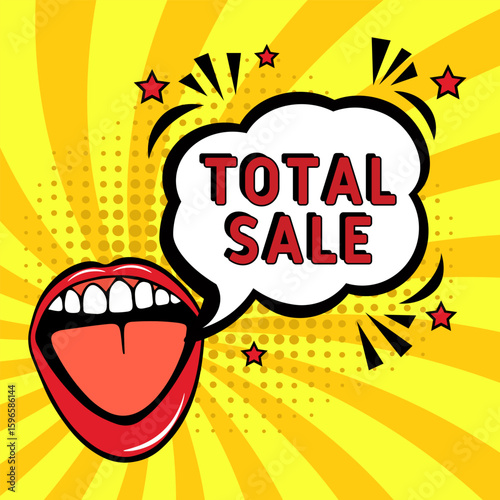 Comic book explosion with text Total sale, vector illustration. Total sale banner pop art. special offer, clearance. Sale banner.