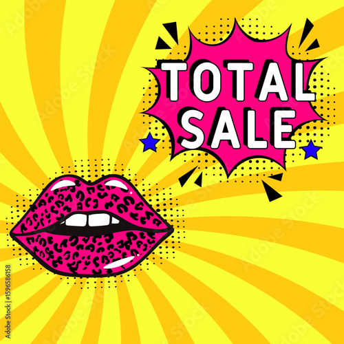 Comic book explosion with text Total sale, vector illustration. Total sale banner pop art. special offer, clearance. Sale banner.