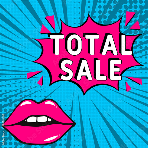 Comic book explosion with text Total sale, vector illustration. Total sale banner pop art. special offer, clearance. Sale banner.