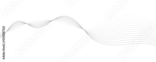 Abstract gray wave dynamic curve lines on transparent background with flowing particles. Digital energy waves technology concept. Modern backdrop design for business, presentation, banner.