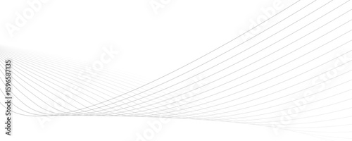 Abstract gray wave dynamic curve lines on transparent background with flowing particles. Digital energy waves technology concept. Modern backdrop design for business, presentation, banner.